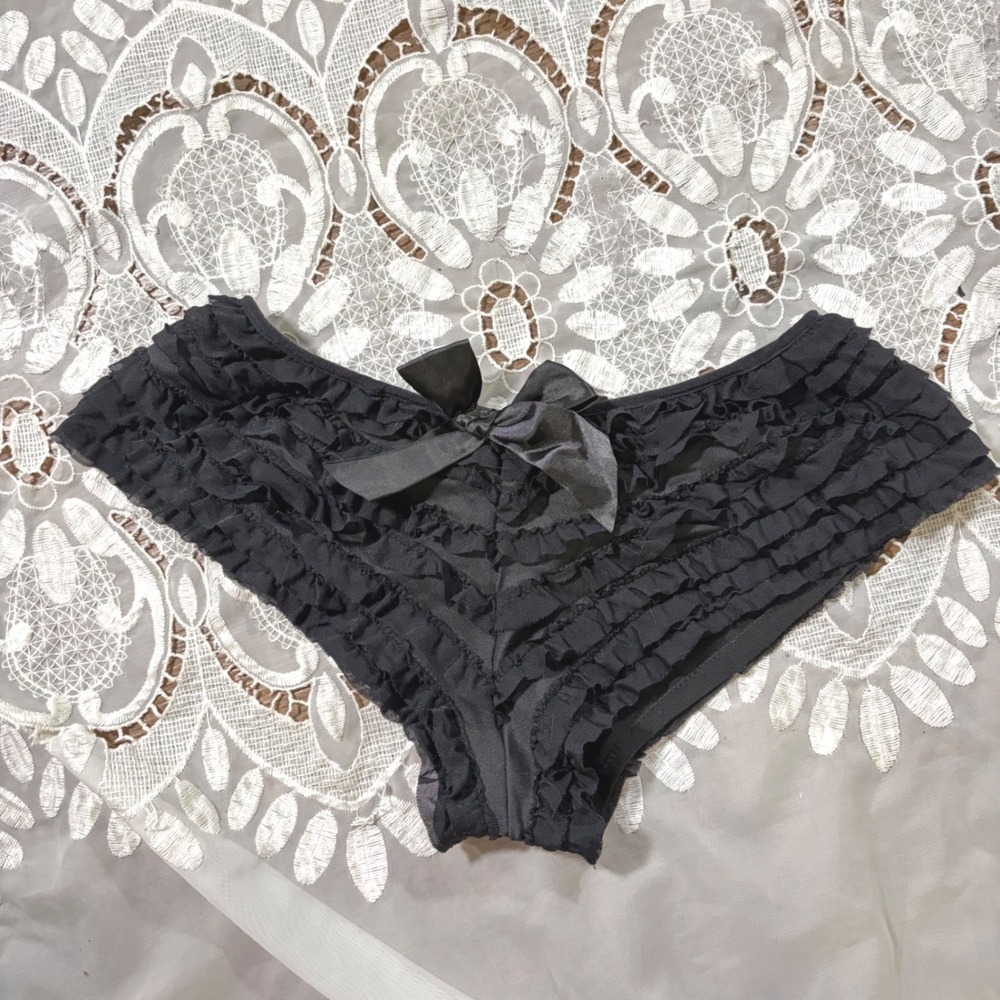 Cute Bloomers Just Sexy Lingerie Black Ruffle Panties Satin Bow Mesh Tiered  XL